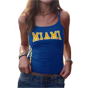 imageSHENHE Womens Y2k Spaghetti Strap Letter Graphic Miami Slim Fit Vintage Crop Tank TopRoyal Blue