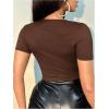 imageSHENHE Womens Cut Out Crew Neck T Shirt Short Sleeve Ripped Fitted Sexy Crop Top TeeChocolate Brown