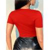 imageSHENHE Womens Cut Out Crew Neck T Shirt Short Sleeve Ripped Fitted Sexy Crop Top TeeRed
