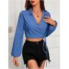 imageSHENHE Womens Denim Wrap Top Long Lantern Sleeve V Neck Dressy Tie Crop Blouse ShirtMedium Wash