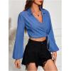 imageSHENHE Womens Denim Wrap Top Long Lantern Sleeve V Neck Dressy Tie Crop Blouse ShirtMedium Wash