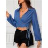 imageSHENHE Womens Denim Wrap Top Long Lantern Sleeve V Neck Dressy Tie Crop Blouse ShirtMedium Wash