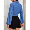 imageSHENHE Womens Denim Wrap Top Long Lantern Sleeve V Neck Dressy Tie Crop Blouse ShirtMedium Wash