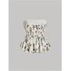 imageSHENHE Womens Floral Print Ruffle Hem Top Strapless Ruched Smocked Cute Peplum TopApricot