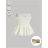 imageSHENHE Womens Floral Print Ruffle Hem Top Strapless Ruched Smocked Cute Peplum TopLight Apricot