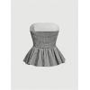 imageSHENHE Womens Floral Print Ruffle Hem Top Strapless Ruched Smocked Cute Peplum TopStriped Black