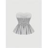 imageSHENHE Womens Floral Print Ruffle Hem Top Strapless Ruched Smocked Cute Peplum TopStriped Black White