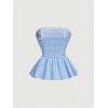 imageSHENHE Womens Floral Print Ruffle Hem Top Strapless Ruched Smocked Cute Peplum TopStriped Blue White