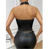 imageSHENHE Womens Sexy Halter Floral Lace Top Backless Hollow Out Elegant Dressy Crop Top BlouseBlack