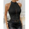 imageSHENHE Womens Sexy Halter Floral Lace Top Backless Hollow Out Elegant Dressy Crop Top BlouseBlack