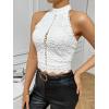 imageSHENHE Womens Sexy Halter Floral Lace Top Backless Hollow Out Elegant Dressy Crop Top BlouseWhite