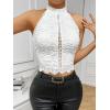 imageSHENHE Womens Sexy Halter Floral Lace Top Backless Hollow Out Elegant Dressy Crop Top BlouseWhite
