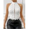 imageSHENHE Womens Sexy Halter Floral Lace Top Backless Hollow Out Elegant Dressy Crop Top BlouseWhite