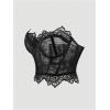 imageSHENHE Womens Sheer Lace Strapless Corset Top Lace Up Back Sexy Y2k Bustier Top TubeBlack