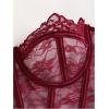 imageSHENHE Womens Sheer Lace Strapless Corset Top Lace Up Back Sexy Y2k Bustier Top TubeBurgundy