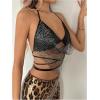 imageSHENHE Womens Sparkly Sequin Mesh Halter Top Open Back Sheer Sexy Party Rave Crop TopBlack