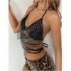 imageSHENHE Womens Sparkly Sequin Mesh Halter Top Open Back Sheer Sexy Party Rave Crop TopBlack