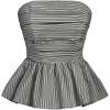 imageSHENHE Womens Floral Print Ruffle Hem Top Strapless Ruched Smocked Cute Peplum TopStriped Black