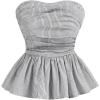 imageSHENHE Womens Floral Print Ruffle Hem Top Strapless Ruched Smocked Cute Peplum TopStriped Black White