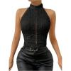 imageSHENHE Womens Sexy Halter Floral Lace Top Backless Hollow Out Elegant Dressy Crop Top BlouseBlack