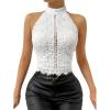 imageSHENHE Womens Sexy Halter Floral Lace Top Backless Hollow Out Elegant Dressy Crop Top BlouseWhite