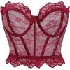 imageSHENHE Womens Sheer Lace Strapless Corset Top Lace Up Back Sexy Y2k Bustier Top TubeBurgundy