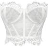 imageSHENHE Womens Sheer Lace Strapless Corset Top Lace Up Back Sexy Y2k Bustier Top TubeWhite