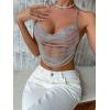 imageSHENHE Womens Chain Asymmetrical Hem Backless Halter Crop Cami Top Sexy Party TopSilver