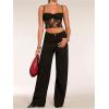 imageSHENHE Womens Color Block Sheer Lace Crop Cami Top Slim Fitted Spaghetti Strap Sexy Summer TopBlack