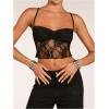 imageSHENHE Womens Color Block Sheer Lace Crop Cami Top Slim Fitted Spaghetti Strap Sexy Summer TopBlack