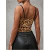imageSHENHE Womens Color Block Sheer Lace Crop Cami Top Slim Fitted Spaghetti Strap Sexy Summer TopBlack Leopard Print