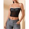 imageSHENHE Womens Color Block Sheer Lace Crop Cami Top Slim Fitted Spaghetti Strap Sexy Summer TopMesh Black