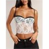 imageSHENHE Womens Color Block Sheer Lace Crop Cami Top Slim Fitted Spaghetti Strap Sexy Summer TopWhite and Black