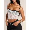 imageSHENHE Womens Color Block Sheer Lace Crop Cami Top Slim Fitted Spaghetti Strap Sexy Summer TopWhite and Black