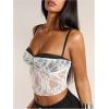 imageSHENHE Womens Color Block Sheer Lace Crop Cami Top Slim Fitted Spaghetti Strap Sexy Summer TopWhite and Black