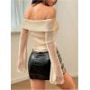 imageSHENHE Womens Glitter Shiny Top Off The Shoulder Bell Long Sleeve Party Night Crop TopApricot