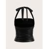imageSHENHE Womens Halter Cami Tops Ruched Backless Sleeveless Slim Fit Y2K Crop TopBlack