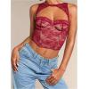 imageSHENHE Womens Lace Bustier Corset Top Cut Out Sexy Mesh Cropped Tank Party Night TopBurgundy