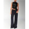 imageSHENHE Womens Mock Neck PU Leather Tank Asymmetrical Pleated Dressy Crop Top TankBlack