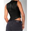 imageSHENHE Womens Mock Neck PU Leather Tank Asymmetrical Pleated Dressy Crop Top TankBlack