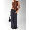 imageSHENHE Womens Mock Neck PU Leather Tank Asymmetrical Pleated Dressy Crop Top TankBrown