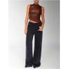 imageSHENHE Womens Mock Neck PU Leather Tank Asymmetrical Pleated Dressy Crop Top TankBrown
