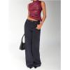 imageSHENHE Womens Mock Neck PU Leather Tank Asymmetrical Pleated Dressy Crop Top TankBurgundy