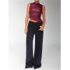 imageSHENHE Womens Mock Neck PU Leather Tank Asymmetrical Pleated Dressy Crop Top TankBurgundy