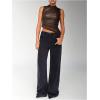 imageSHENHE Womens Mock Neck PU Leather Tank Asymmetrical Pleated Dressy Crop Top TankCoffee Brown