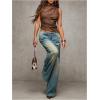 imageSHENHE Womens Mock Neck PU Leather Tank Asymmetrical Pleated Dressy Crop Top TankKhaki