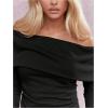 imageSHENHE Womens Off The Shoulder Long Sleeve Top Sexy Ruched Fitted Tee Y2k Fold Over Dressy TshirtBlack