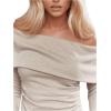 imageSHENHE Womens Off The Shoulder Long Sleeve Top Sexy Ruched Fitted Tee Y2k Fold Over Dressy TshirtKhaki
