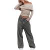 imageSHENHE Womens Off The Shoulder Long Sleeve Top Sexy Ruched Fitted Tee Y2k Fold Over Dressy TshirtKhaki