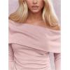 imageSHENHE Womens Off The Shoulder Long Sleeve Top Sexy Ruched Fitted Tee Y2k Fold Over Dressy TshirtPink
